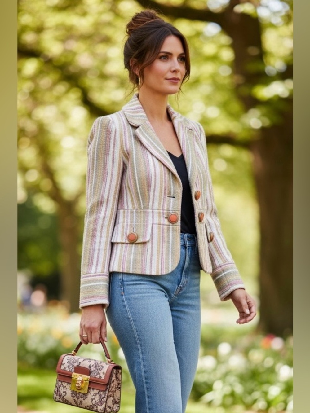 Vintage D&G by Dolce Gabbana Ittierre Striped Blazer Tortoise Buttons Sz 6